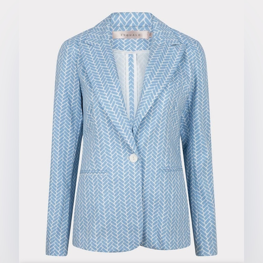 Esqualo Blazer Stretch Block Print Blue Blazer Size 4 NWT